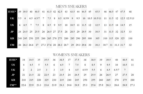 Alexander McQueen trainers size chart